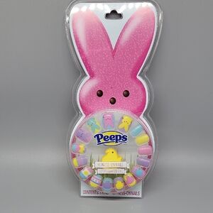 Peeps Bunny Press On Nails -- 16 Nails with a Chickadee Ring